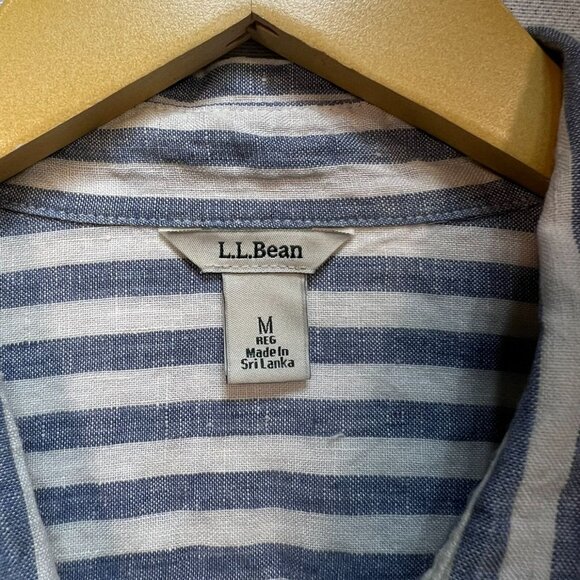 L.L.Bean Women's Linen Button Up Shirt Long Sleeve Size M White Blue Stripe - Picture 3 of 13